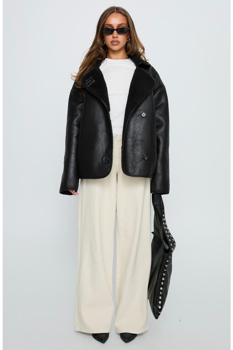 Nunez Faux Shearling Lined Faux Leather Jacket, Alternate, color, BLACK