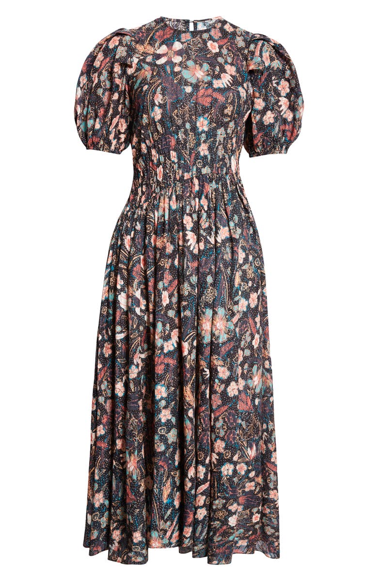 Ulla Johnson Eden Floral Puff Sleeve Cotton Blend Midi Dress, Alternate, color, 
