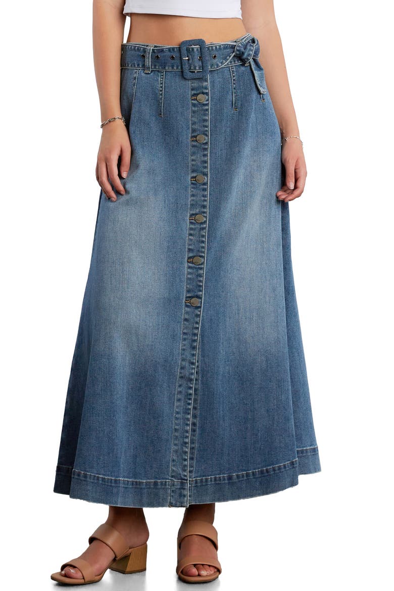 Bronte Belted Button Front Maxi Skirt, Main, color, RELAXED BLUE