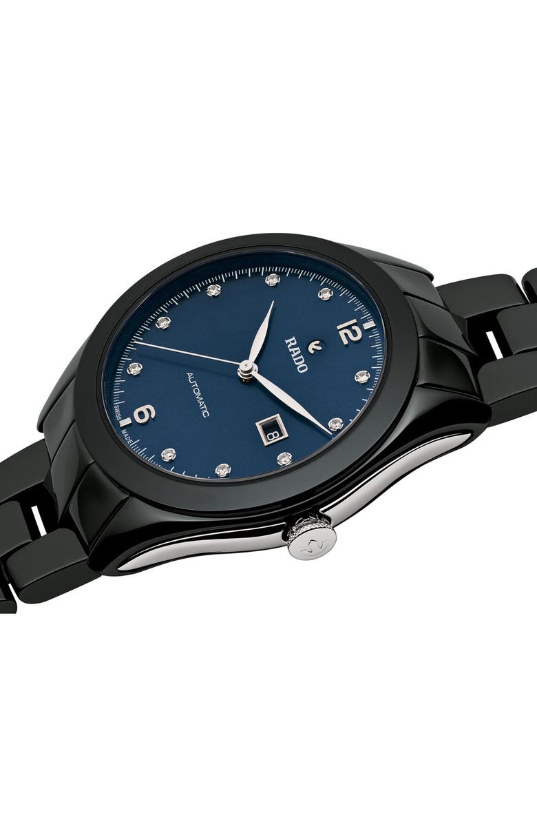 RADO Hyperchome Automatic Diamond Bracelet Watch, 36mm, Alternate, color, Black/ Blue
