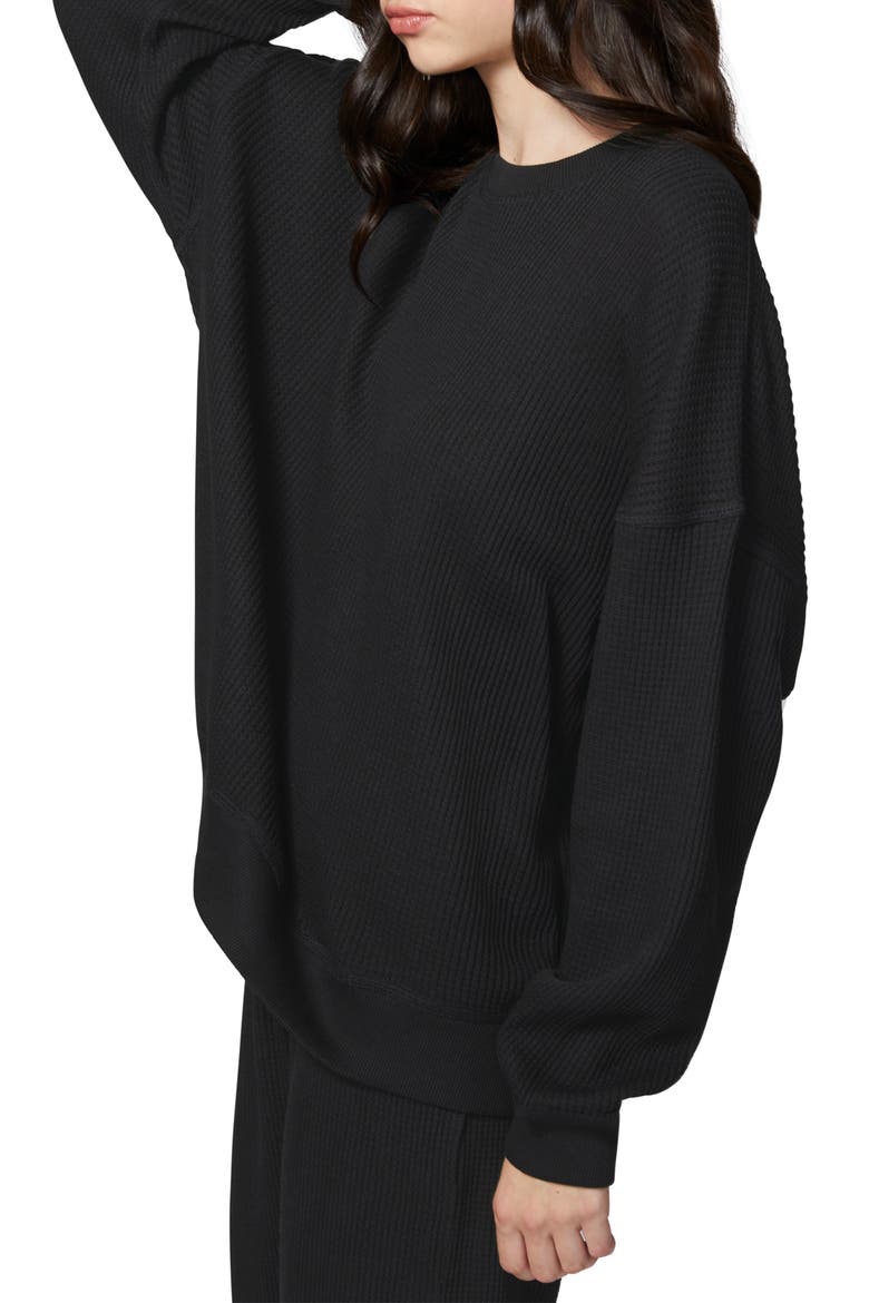 Ovesize Crewneck Thermal Sweatshirt, Alternate, color, BLACK