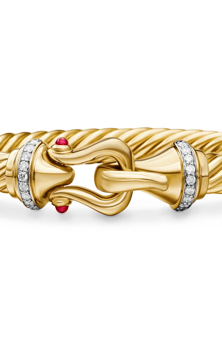 David Yurman Buckle Cablespira<sup>®</sup> Bracelet in 18K Yellow Gold with Rubies and Diamonds, 7mm, Alternate, color, 