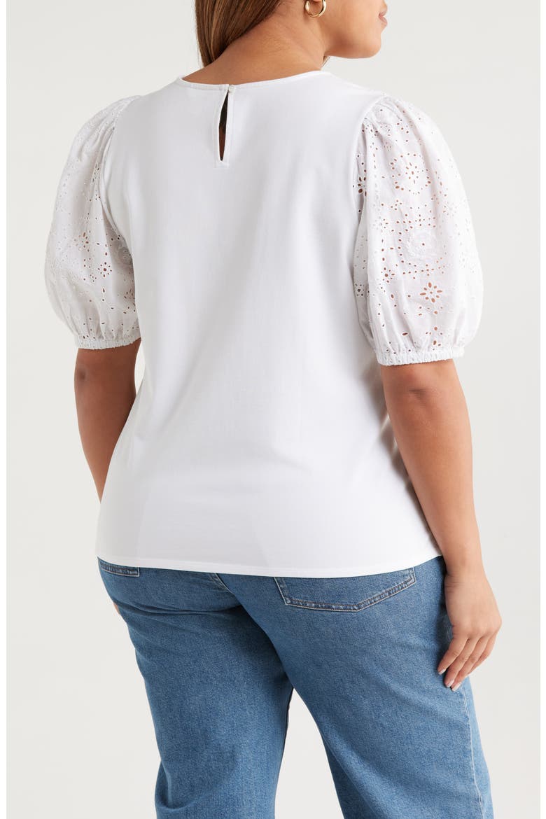 Eyelet Embroidered Puff Sleeve Top, Alternate, color, WHITE