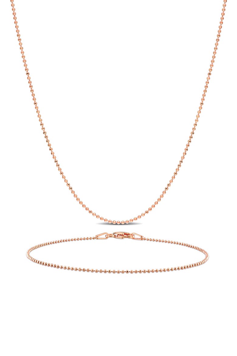 1mm Ball Chain Necklace & Bracelet Set, Main, color, ROSE