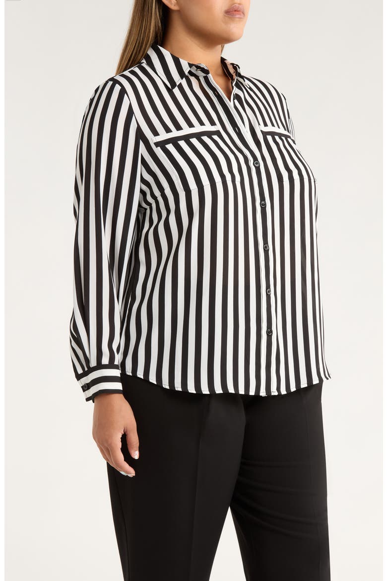 Stripe Button-Up Shirt, Alternate, color, BLACK/ VANILLA ICE