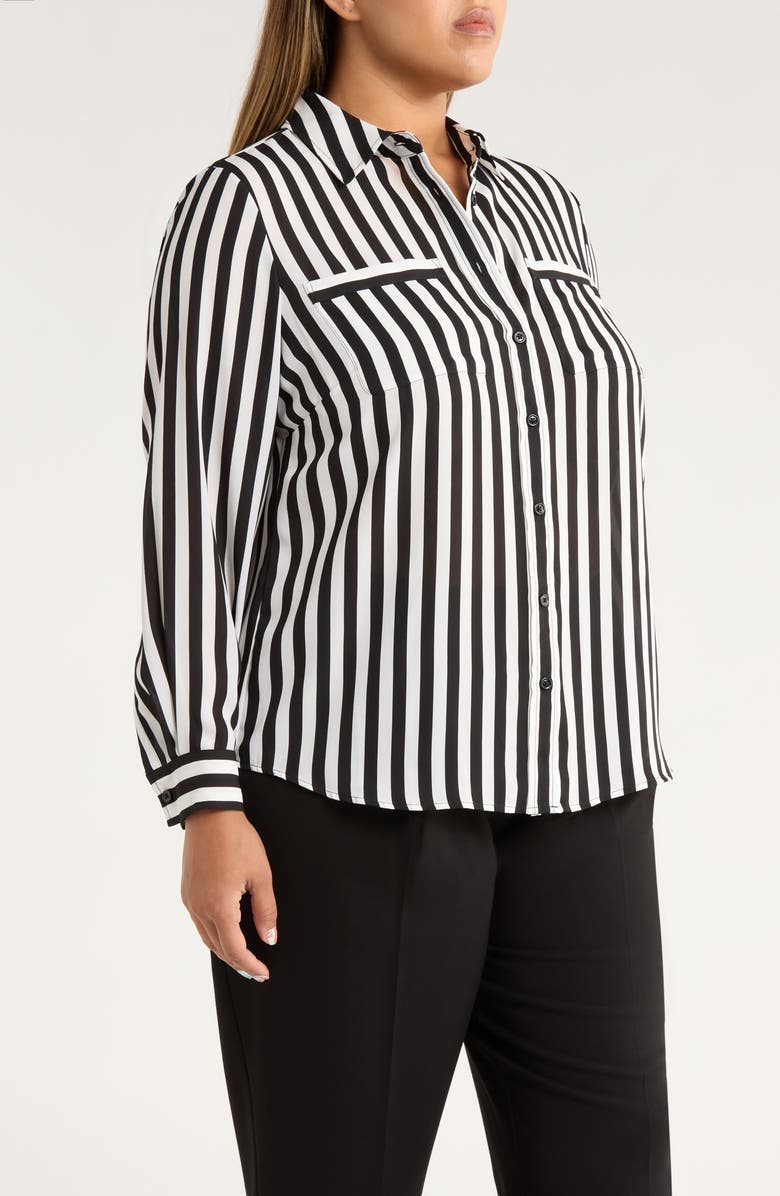 KASPER Stripe Button-Up Shirt, Alternate, color, Black/ Vanilla Ice