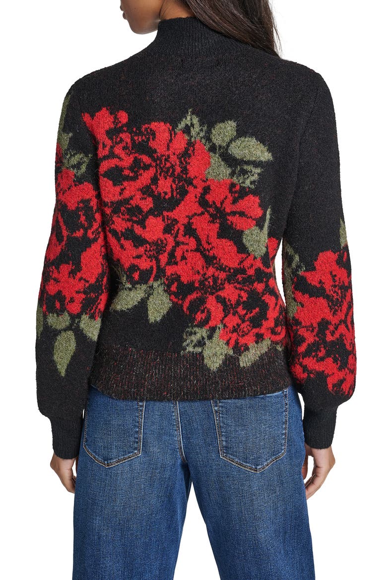 Rose Mock Neck Sweater, Alternate, color, BLACK/ ADMIRAL RED/ CYP GREEN