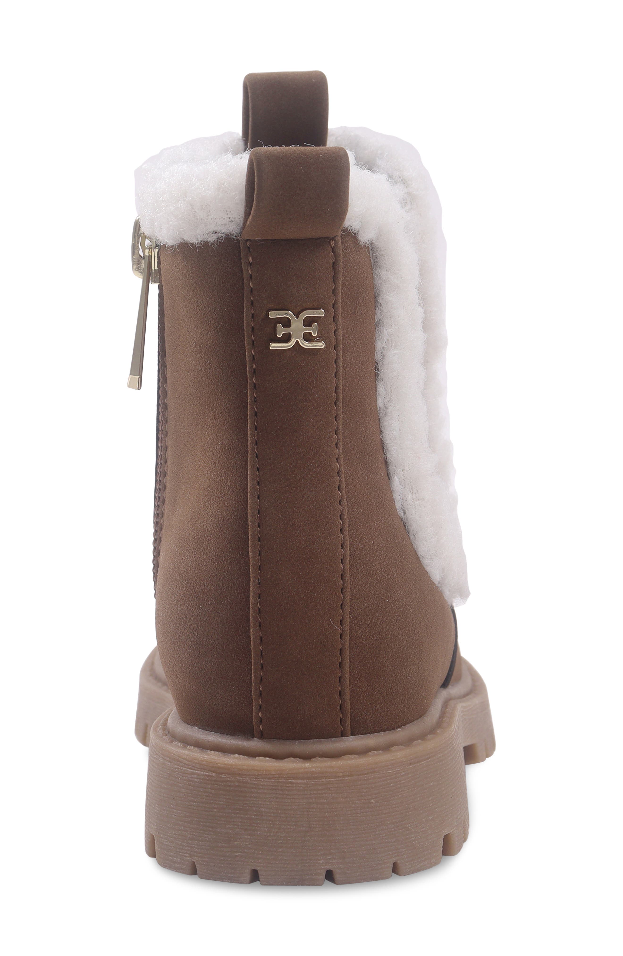 Kids' Lucianna Faux Fur Trim Faux Leather Boot, Alternate, color, BROWN