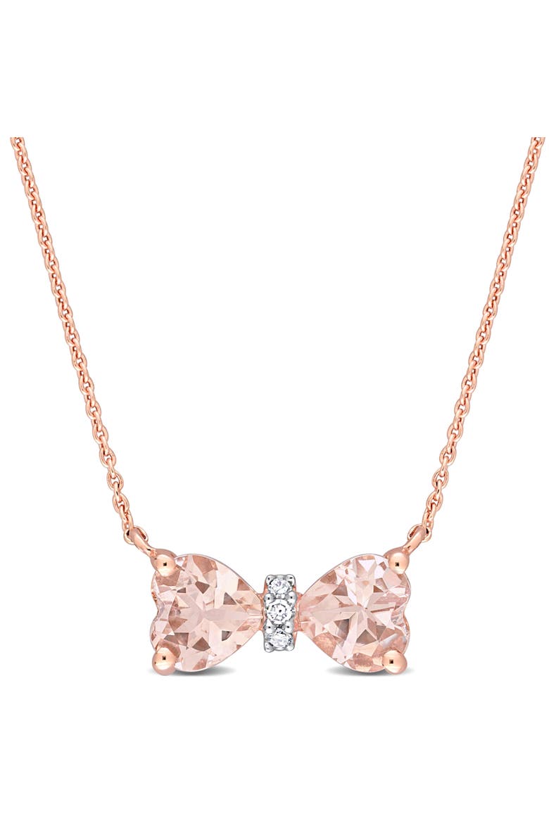 Gemstone & Diamond Bow Necklace 10K, Main, color, Morganite/Rose Gold