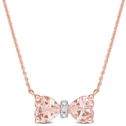 Gemstone & Diamond Bow Necklace 10K