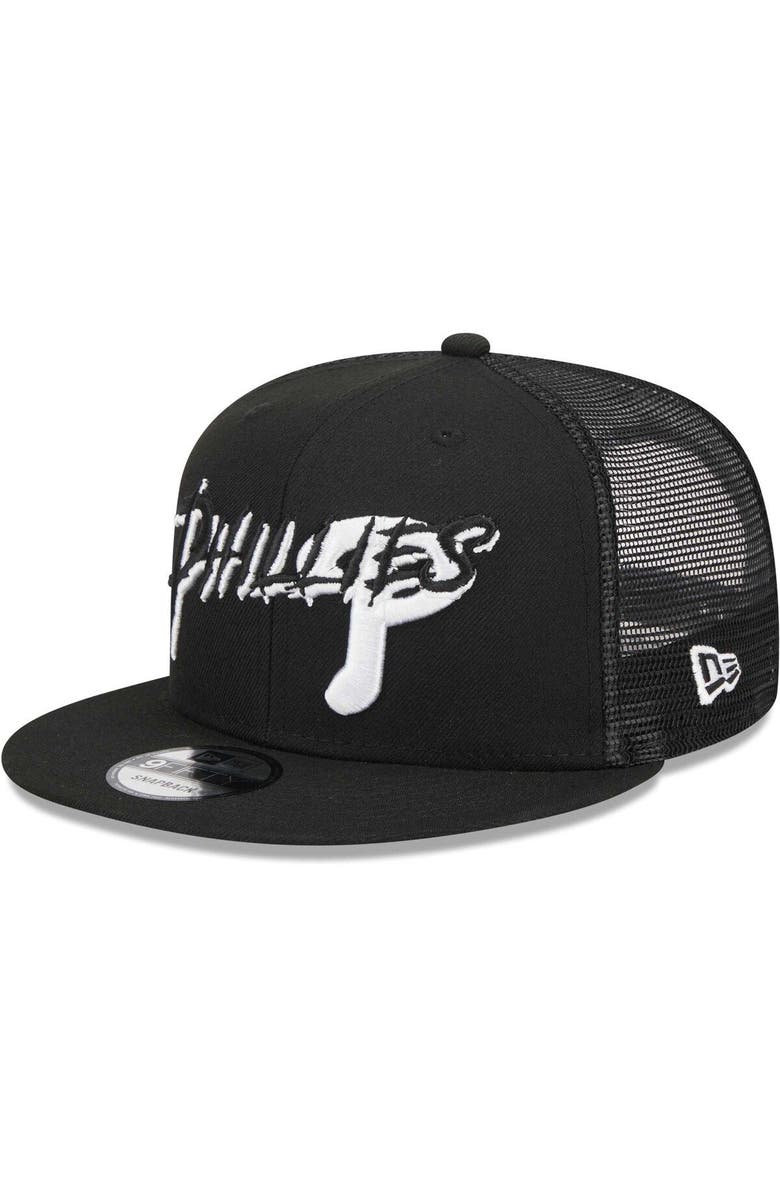 New Era Men's New Era Black Philadelphia Phillies Street Trucker 9FIFTY Snapback Hat, Alternate, color, 
