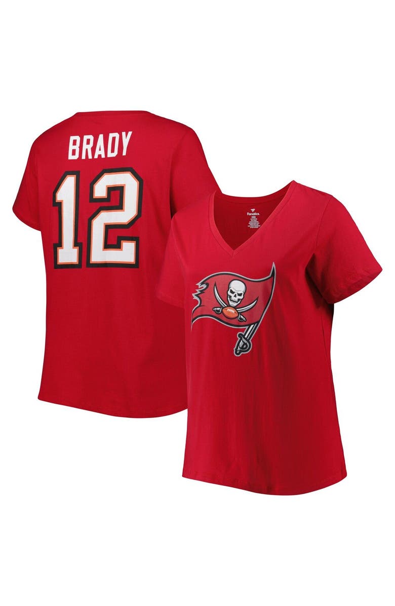 FANATICS Women's Fanatics Branded Tom Brady Red Tampa Bay Buccaneers Plus Size Player Name & Number Logo V-Neck T-Shirt, Main, color,