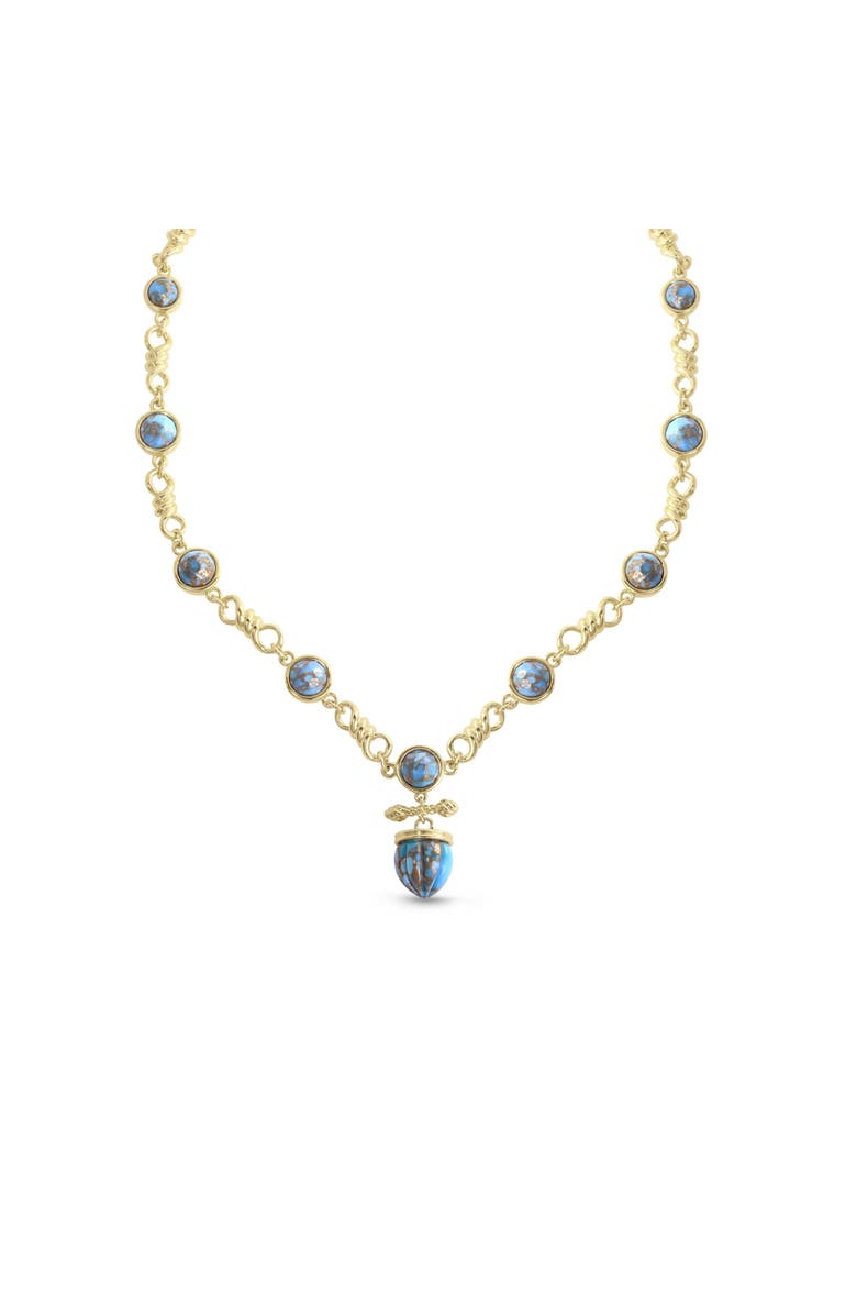 LuvMyJewelry Twisted Rays Design Yellow Gold Plated Sterling Silver Turquoise Gemstone Necklace, Alternate, color, 