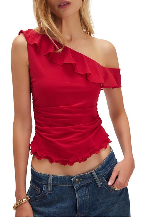 Isla Ruffle One-Shoulder Crop Top