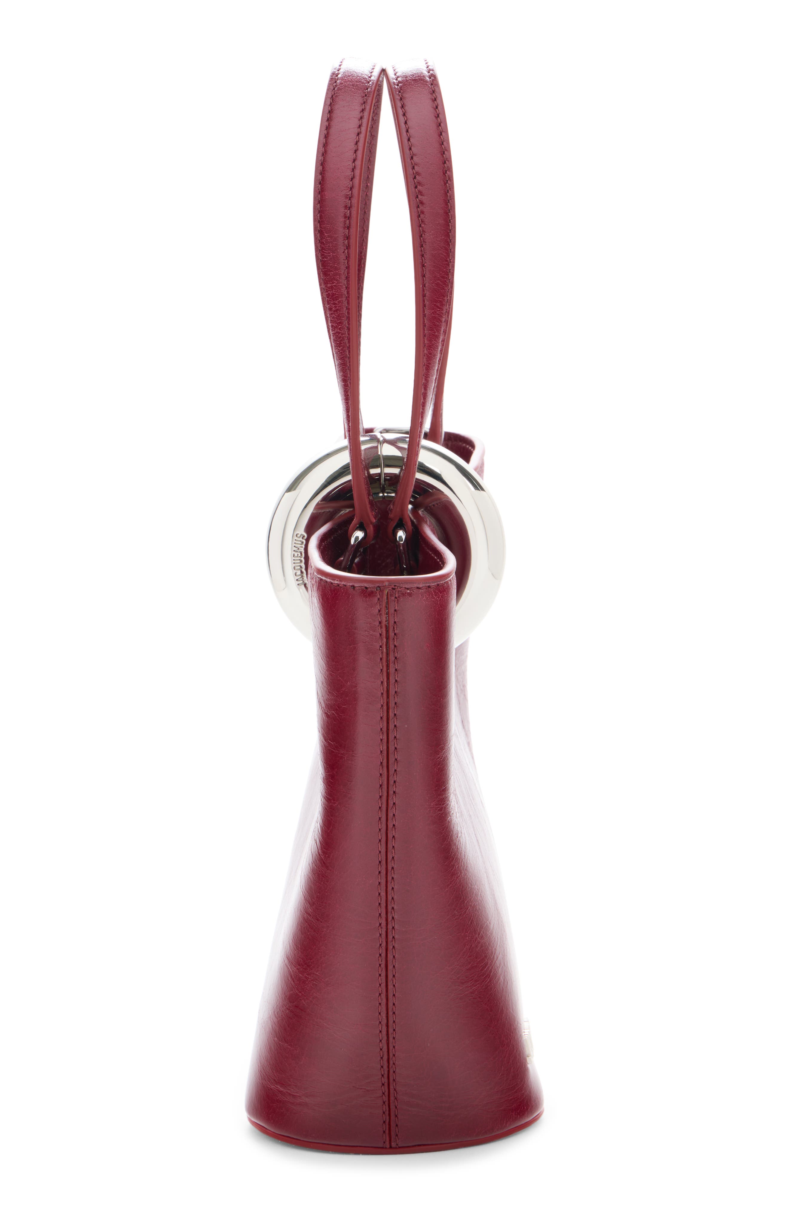 Jacquemus Le Bambola Moyen Leather Bucket Bag, Alternate, color, Burgundy 490
