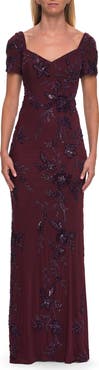 La Femme Beaded Floral Gown with Sweetheart Neckline