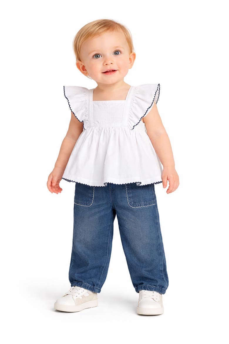 Ruffled Top & Denim Leggings Set, Alternate, color, WHITE