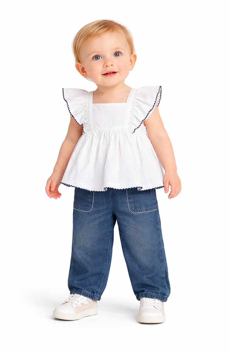 Habitual Kids Ruffled Top & Denim Leggings Set, Alternate, color, White