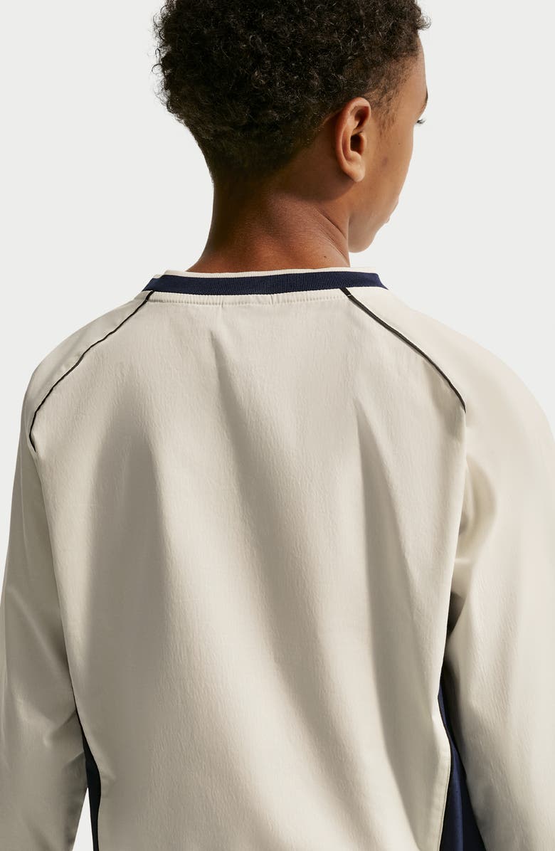 Nike Kids' Woven Long Sleeve V-Neck T-Shirt, Alternate, color, Soft Pearl/ Navy/ Black