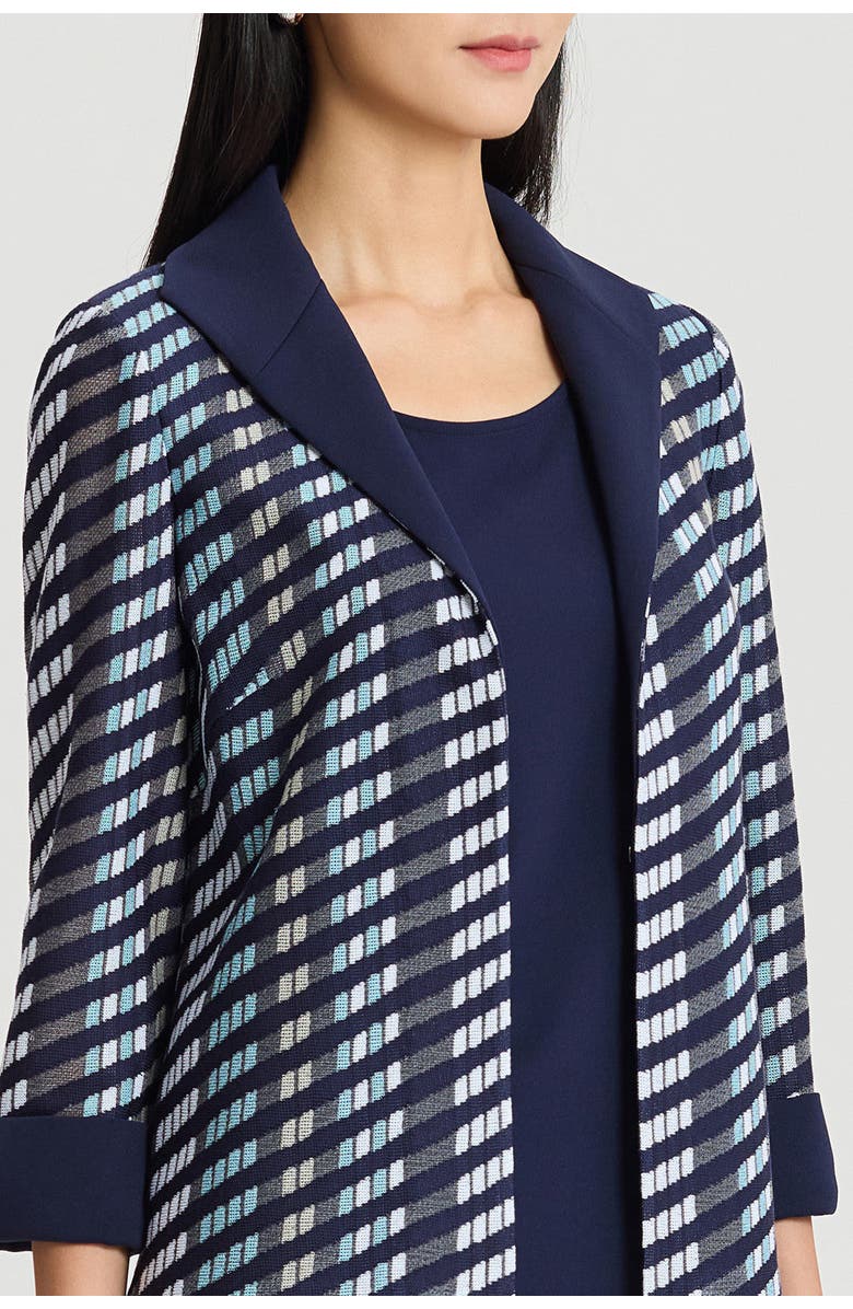 Ming Wang Heritage Mixed-Media Wing Collar Jacket, Alternate, color, Indigo/Limestone/Serene/White