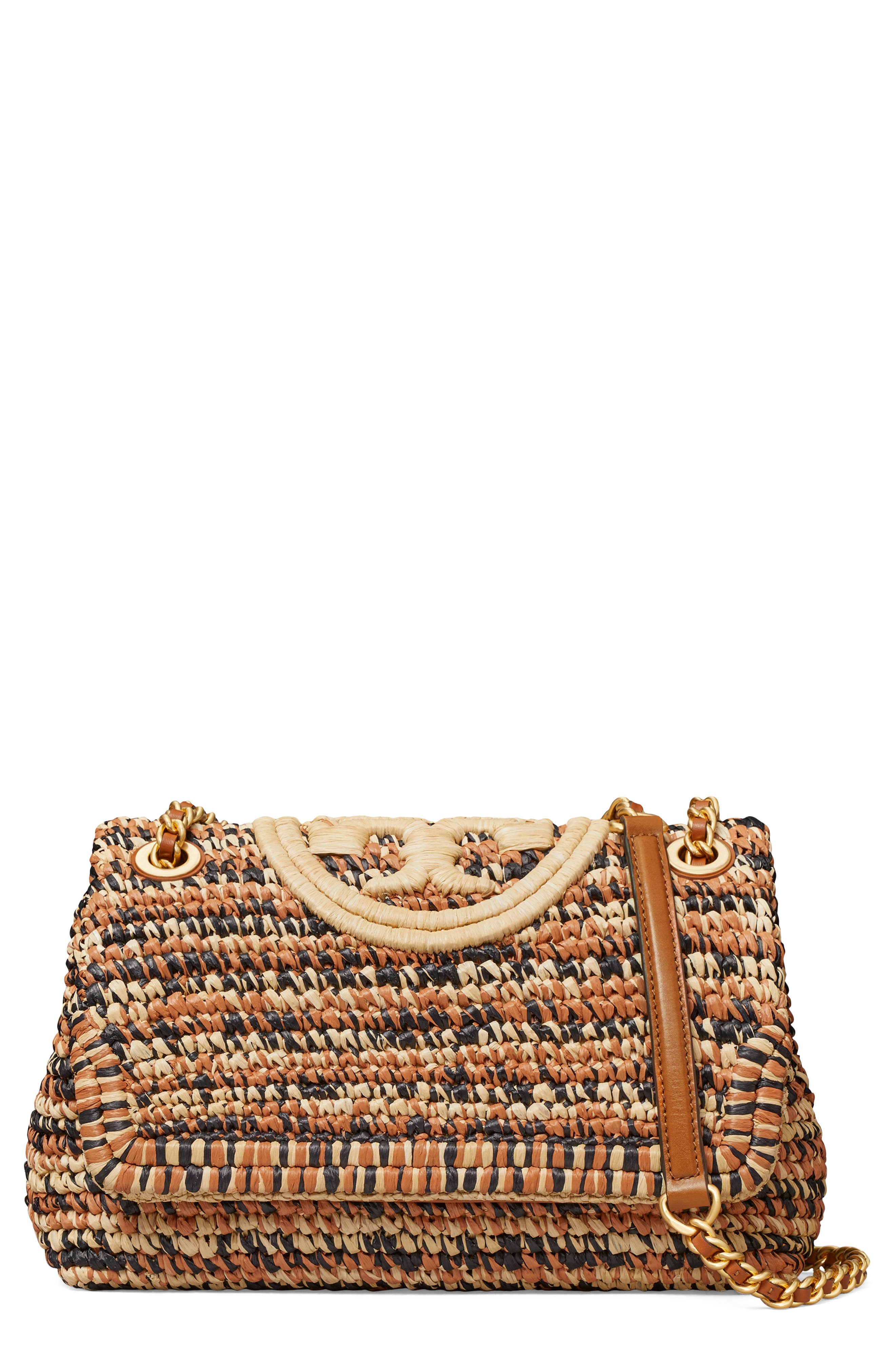 Tory Burch Fleming Raffia Crossbody Bag, Main, color, 