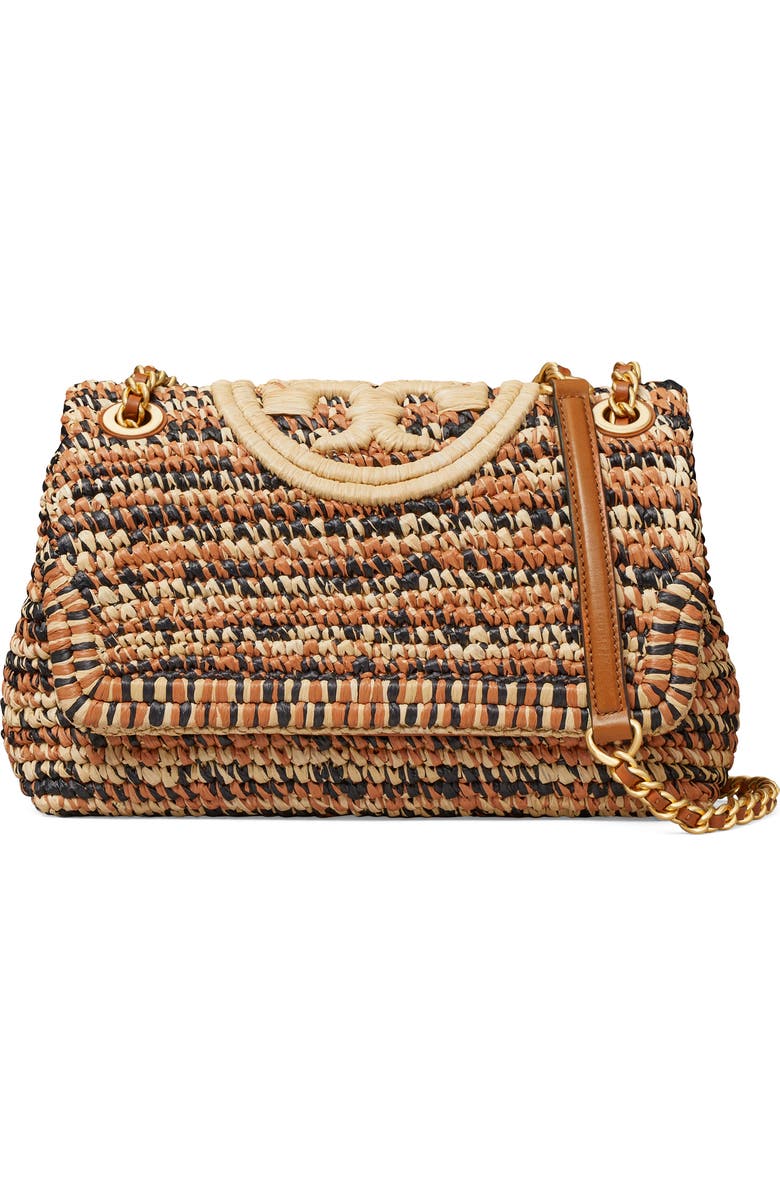 Tory Burch Fleming Raffia Crossbody Bag, Main, color,
