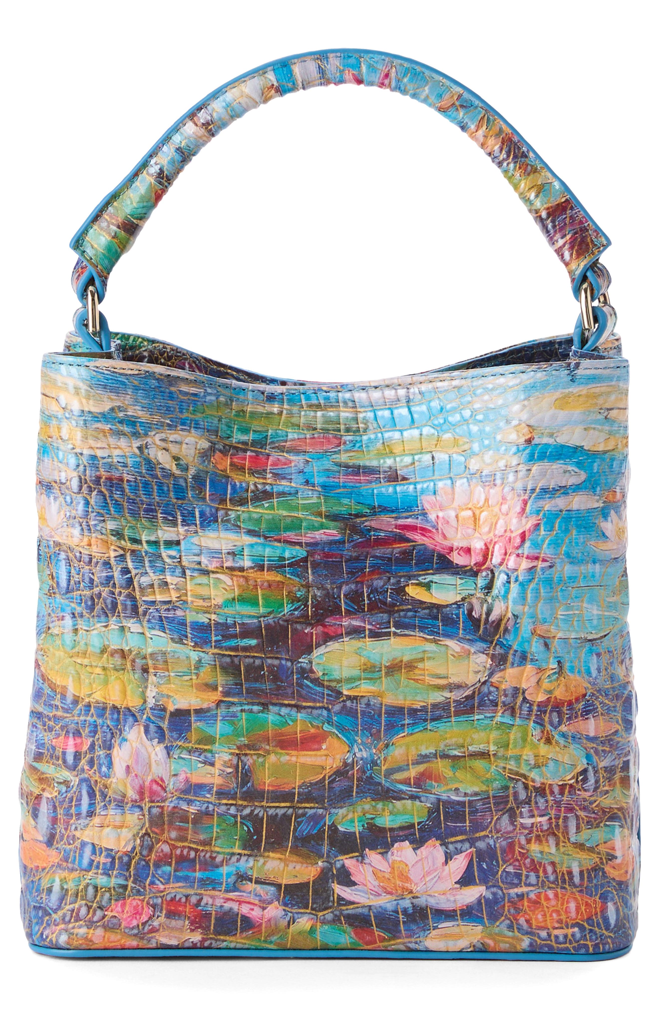 Brahmin Mini Amelia Embossed Leather Top Handle Bucket Bag, Alternate, color, Waterlily