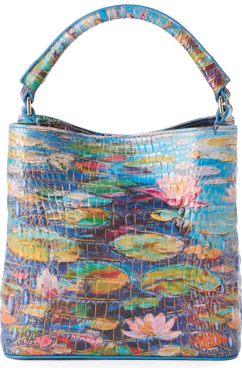 Brahmin Mini Amelia Embossed Leather Top Handle Bucket Bag, Alternate, color, Waterlily