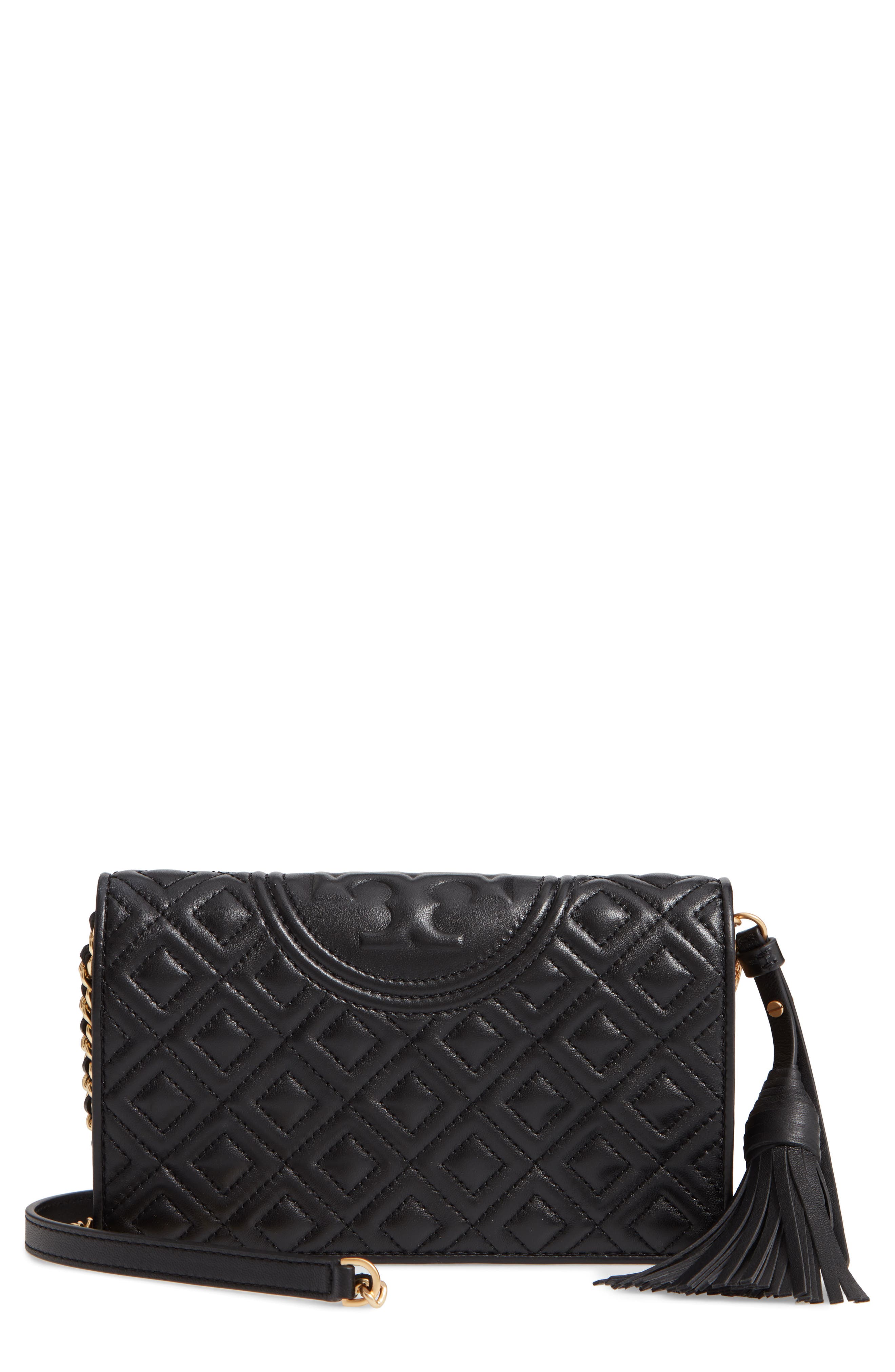 Fleming Lambskin Leather Crossbody Wallet, Main, color, BLACK