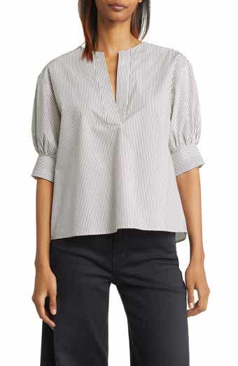 Stripe Split Neck Organic Cotton Popover Top