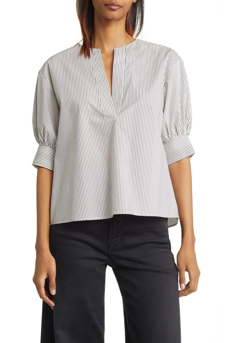 Stripe Split Neck Organic Cotton Popover Top video