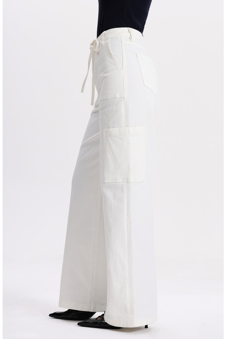 Drawstring High Waist Wide Leg Cargo Jeans, Alternate, color, WHITE