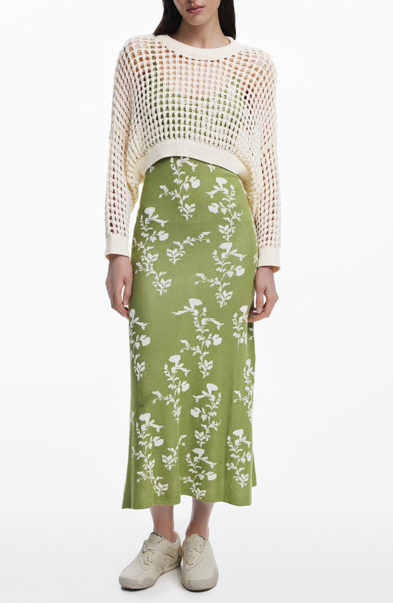 Desigual Floral Knit Maxi Dress & Open Stitch Long Sleeve Sweater Set, Main, color, 