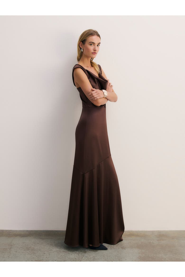 Cowl Neck Fit Flare Evening Gown, Alternate, color, Brown