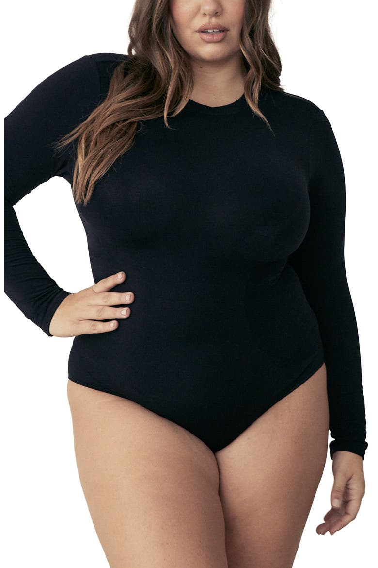 Butter Sculpt Long Sleeve Bodysuit, Alternate, color, BLACK