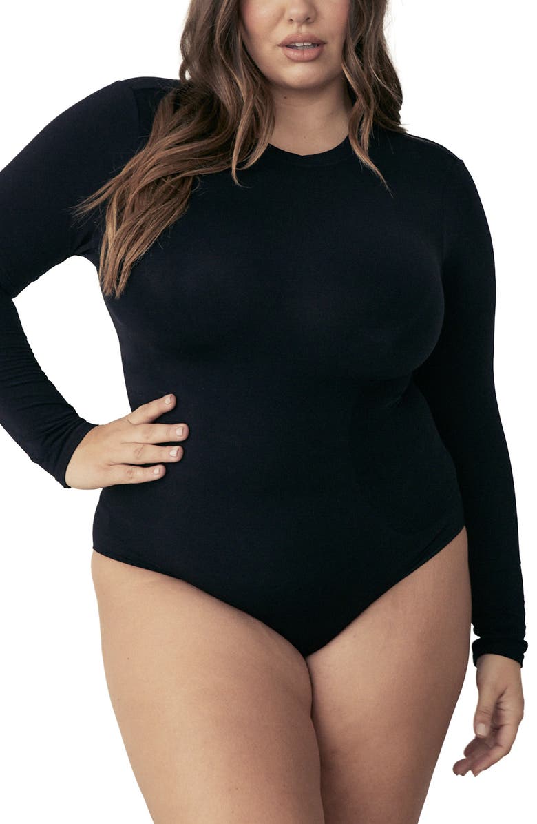 Pinsy Butter Sculpt Long Sleeve Bodysuit, Alternate, color, Black