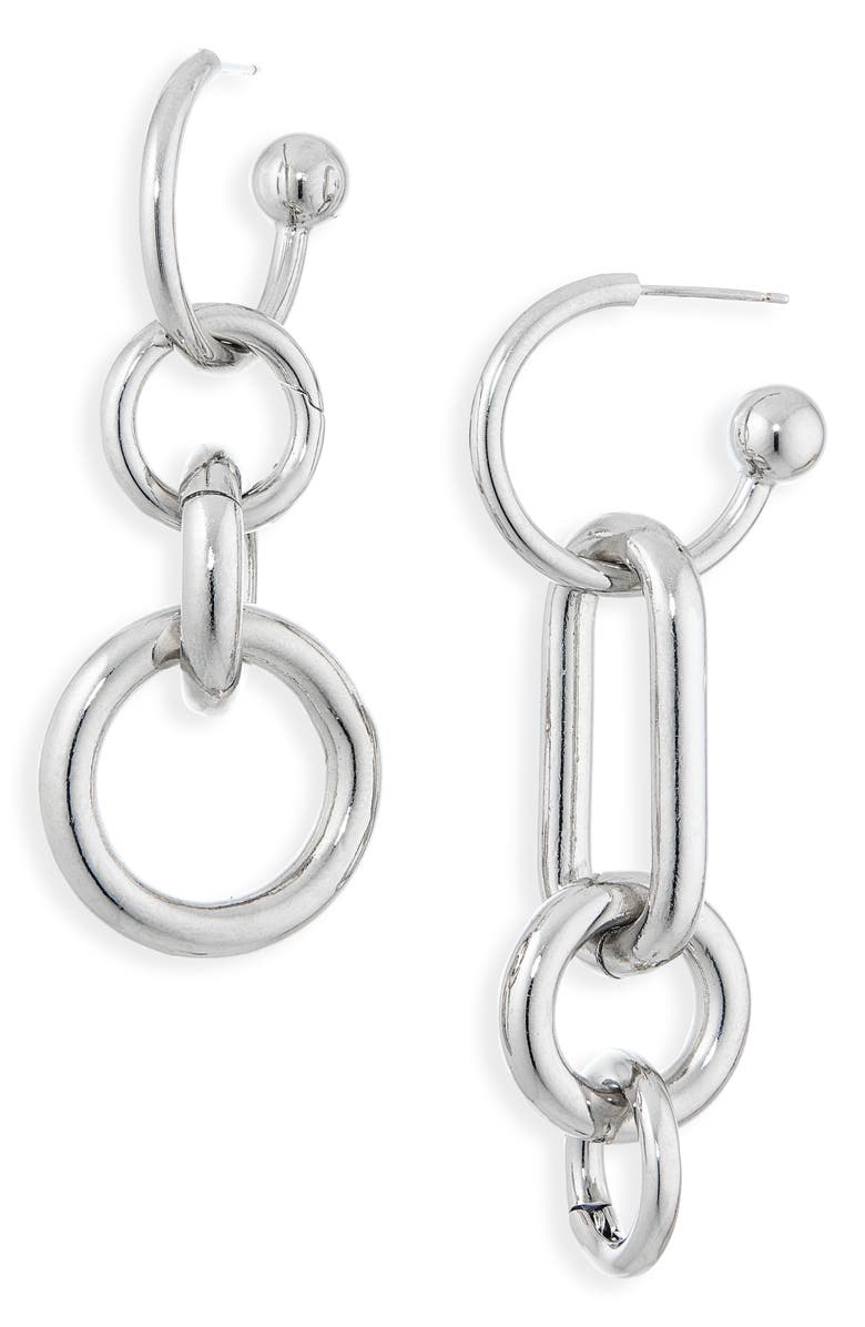 Justine Clenquet Troy Mismatched Drop Earrings, Main, color, Palladium