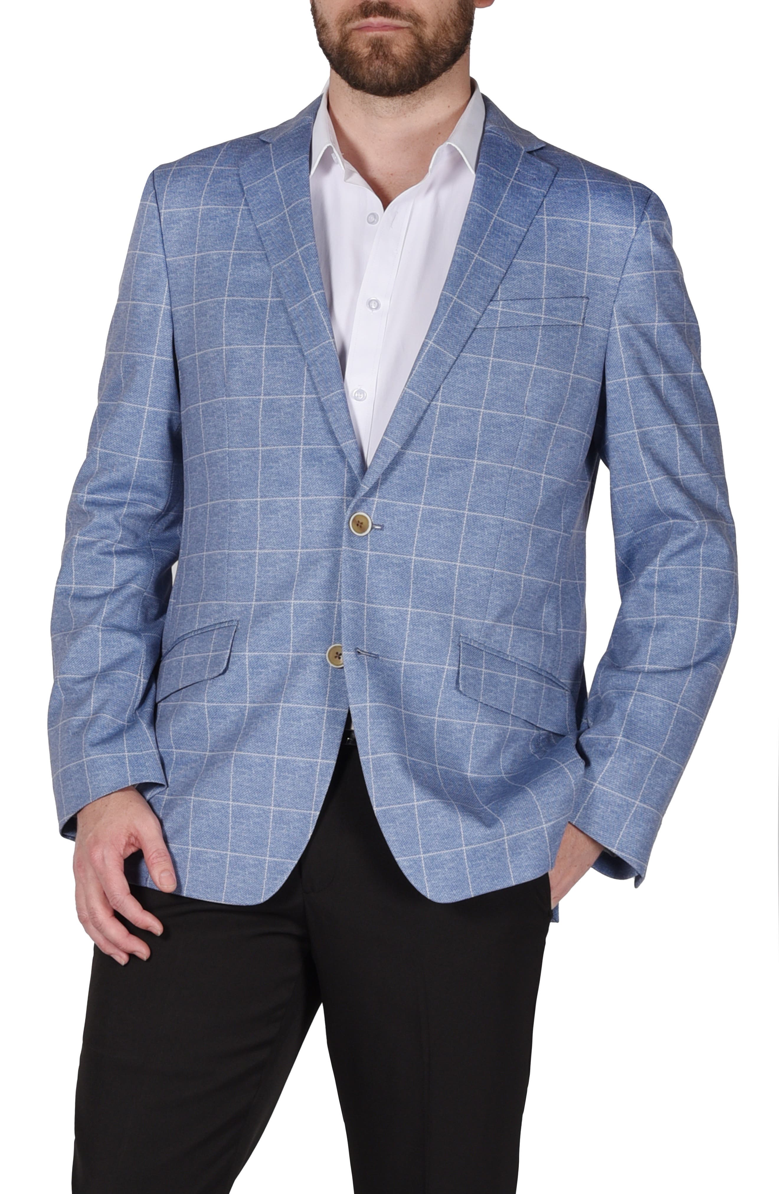 SAVILE ROW CO Blue Windowpane Knit Sport Coat