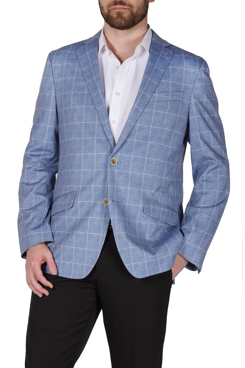 Blue Windowpane Knit Sport Coat, Main, color, BLUE