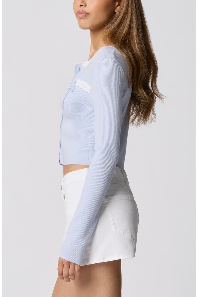Baby Bow Rib Knit Button Front Crop Cardigan, Alternate, color, HALOGEN BLUE