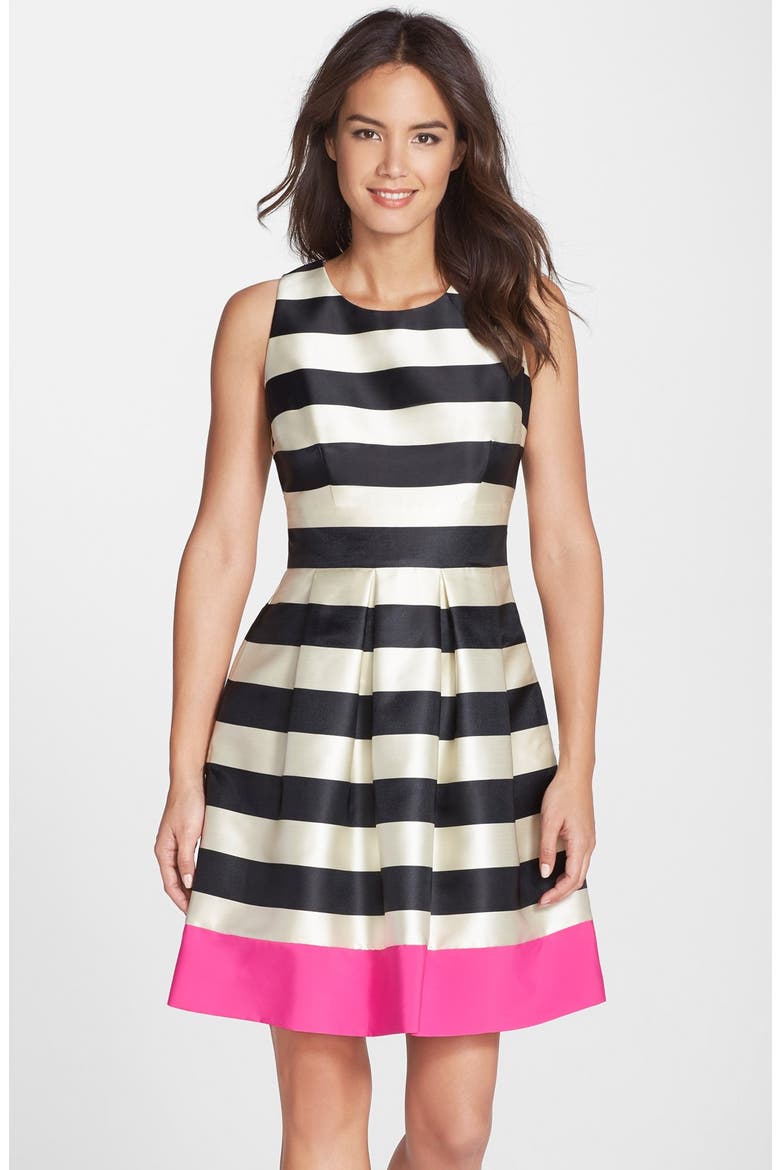 Stripe Crepe Fit & Flare Dress, Main, color, BLACK/ WHITE