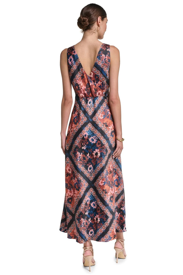 Sleeveless Scarf Print Satin V-neck Maxi Dress, Alternate, color, Navy Scarf Print