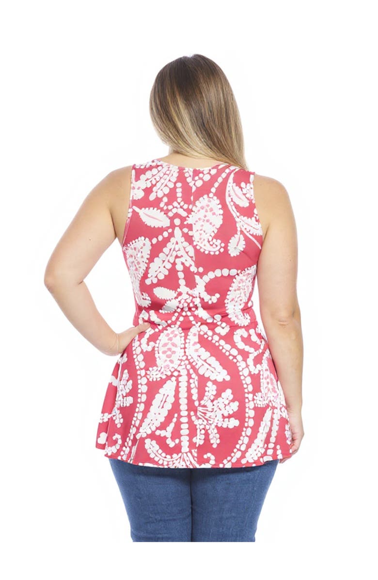 24seven Comfort Apparel Plus Size Paisley Scoop Neck Tunic Tank Top, Alternate, color, Red Multi