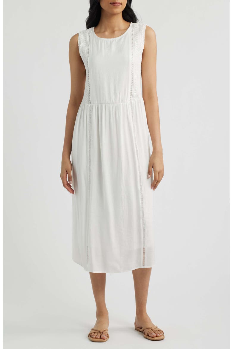 Eyelet Trim Midi Dress, Main, color, WHITE