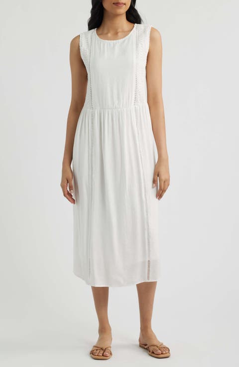 Eyelet Trim Midi Dress