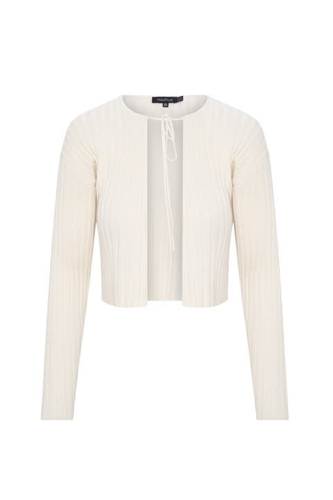 Cropped Tie Front Open Knit Cardigan