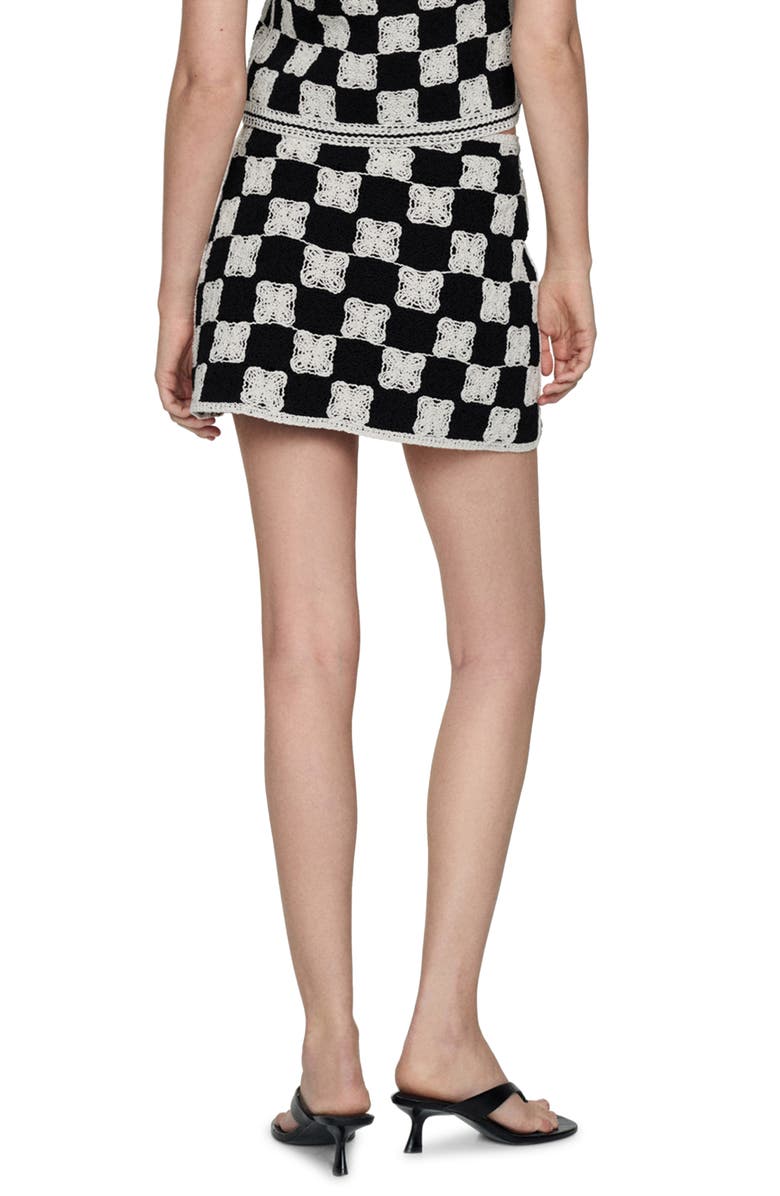 MANGO Checkered Embroidered Miniskirt, Alternate, color, Black