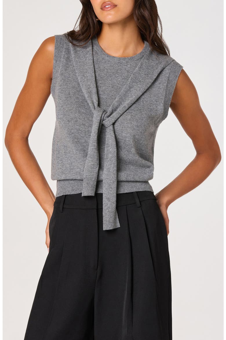 Scarf Tie Sleeveless Sweater, Main, color, HEATHER GREY