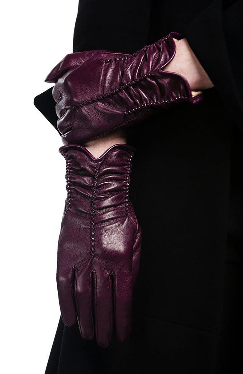 Paula Rowan Renee Silk Lined Ruched Leather Gloves, Alternate, color, 