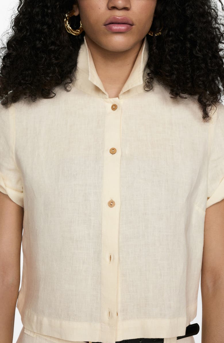 MANGO Short Sleeve Linen Button-Up Shirt, Alternate, color, 